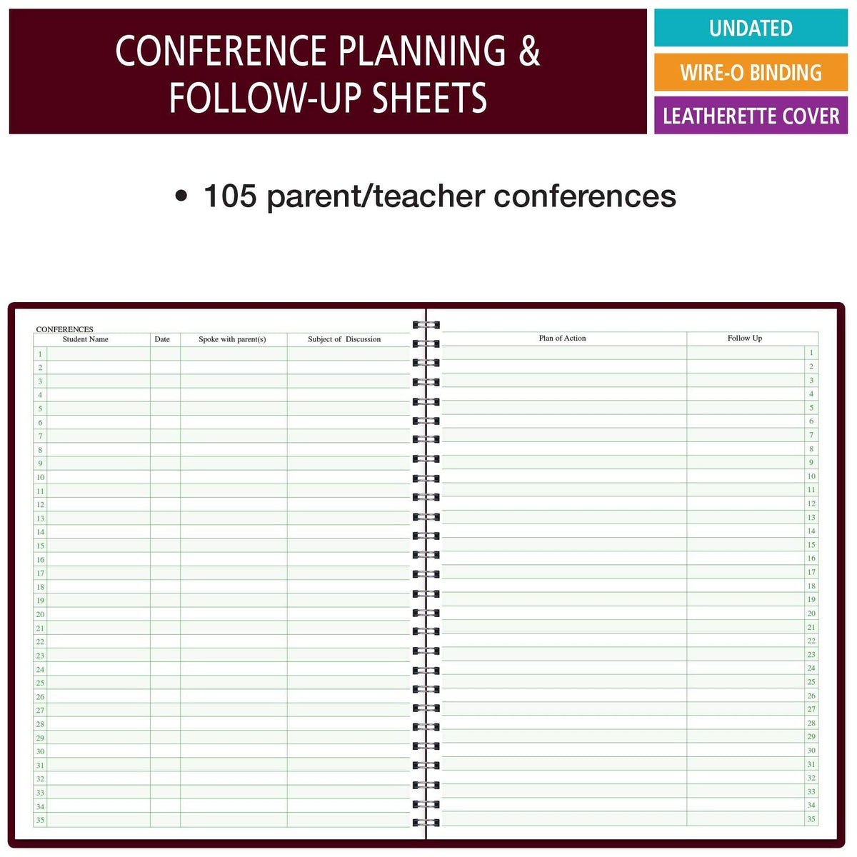 Class Record Book for 9-10 Weeks. 35 Names. Larger Grade Recording Squares. (R1035)