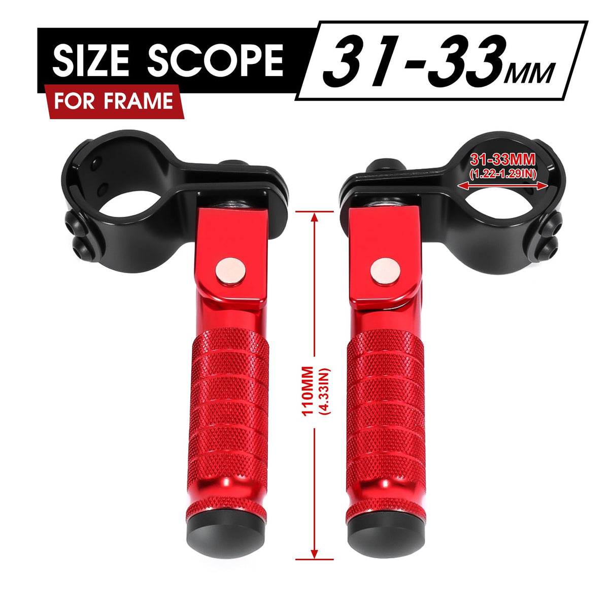 90 Degree Foldable Footpegs M8 Motorcycle Foot Pegs CNC Anti-Skid Footrest Passenger Pedal for Motorbike Mini Bike Dirt Pit Bike (Red)