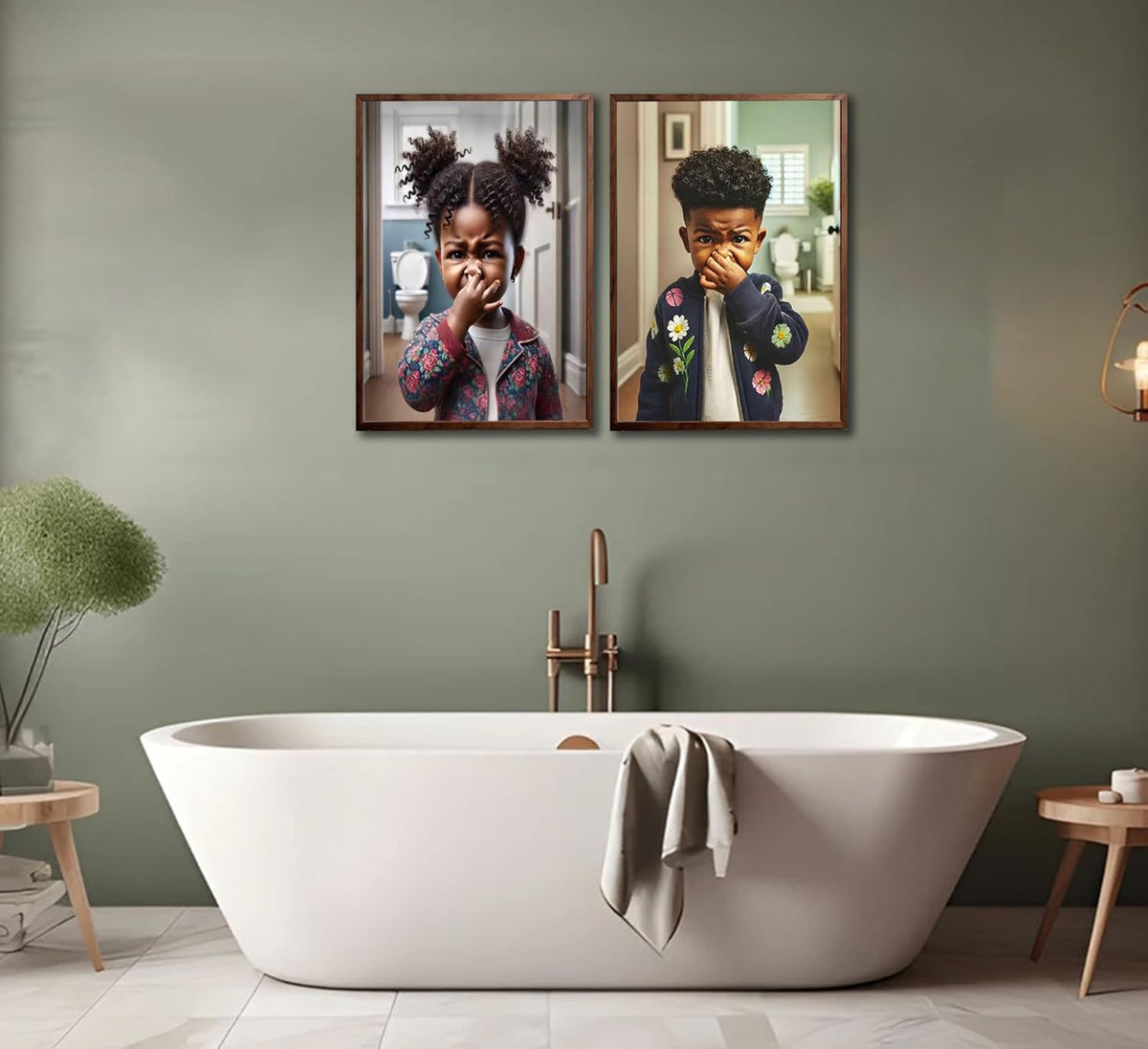 Regine Switzerland Funny Black Kids Bathroom Wall Art - 2Pcs Canvas Prints for Humorous Decor