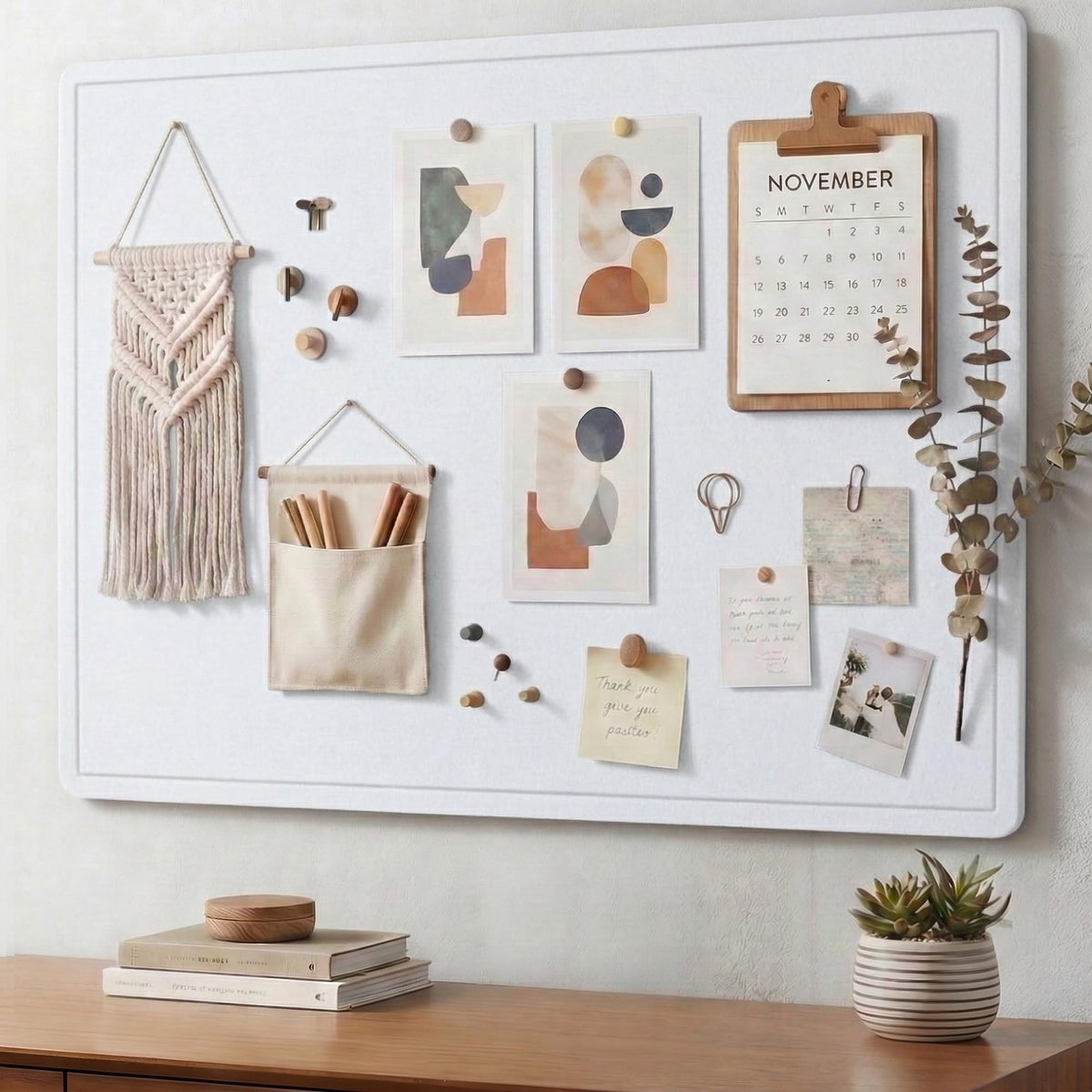AKTOP Bulletin Board, 24" x 16" Foldable Felt Notice Pin Board for Wall, Decorative CorkBoard Photo Display Board with Self-Adhesive Tape, Vision Board Cork Board Alternative with 25 Pushpins - White