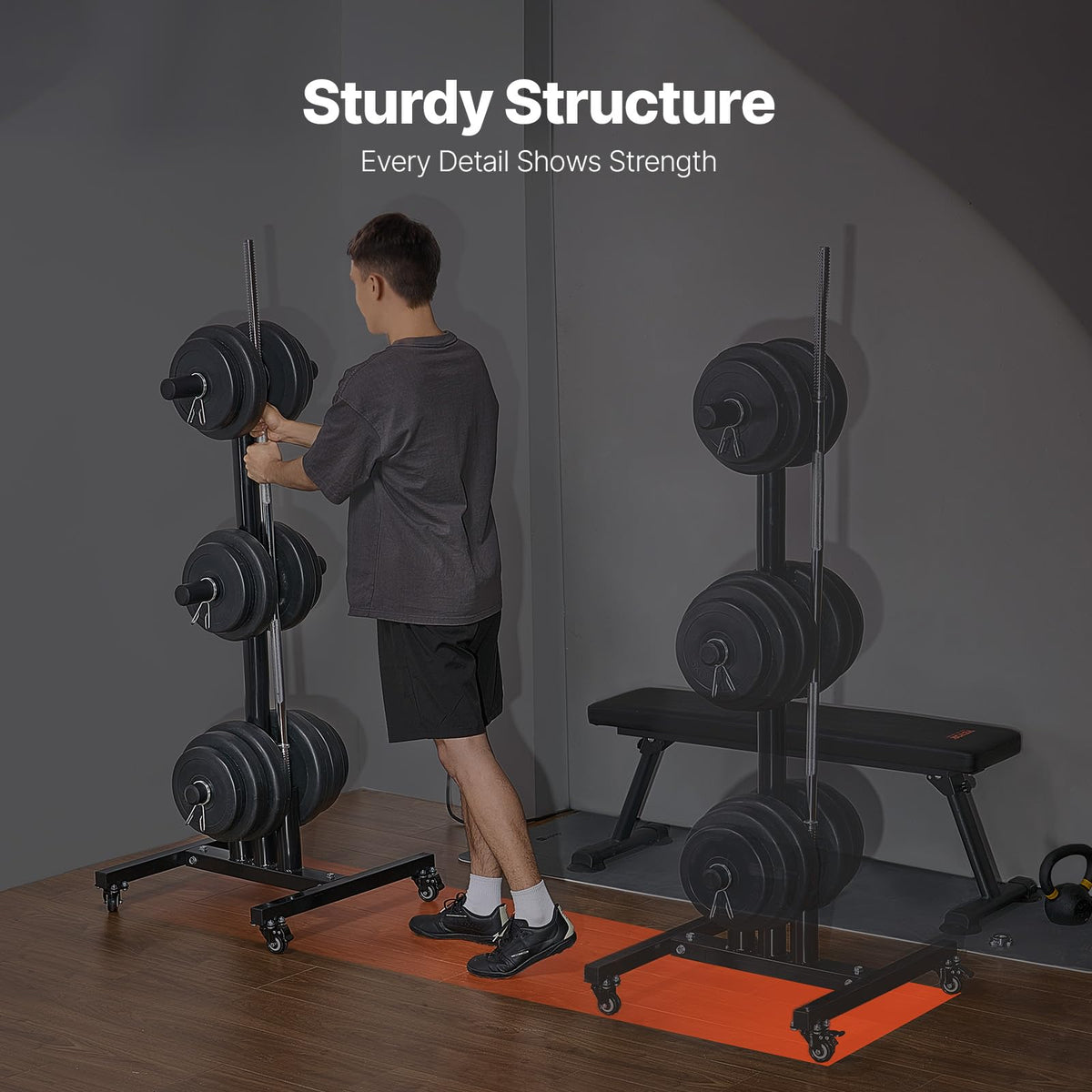 VEVOR Weight Plate Rack, Vertical Weight Plate Tree for 2-Inch Weight Plates, Standard Weight Plate Tree with Wheels, 1000 lbs Load Capacity Weight Storage Holder, Home Gym Barbell Rack Storage Stand