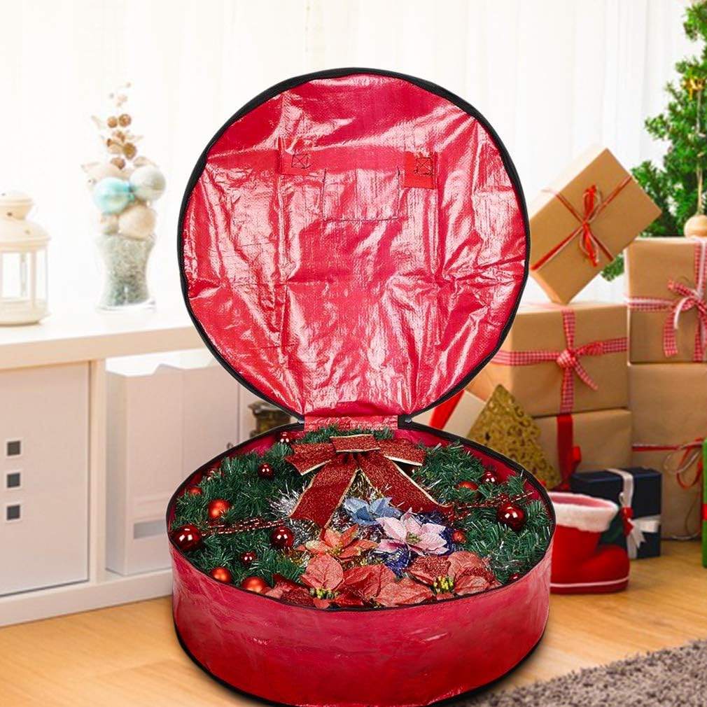 ProPik Christmas Wreath Storage Bag - Heavy-Duty Tear Resistant Container with Handles | 24” x 8” (Red)