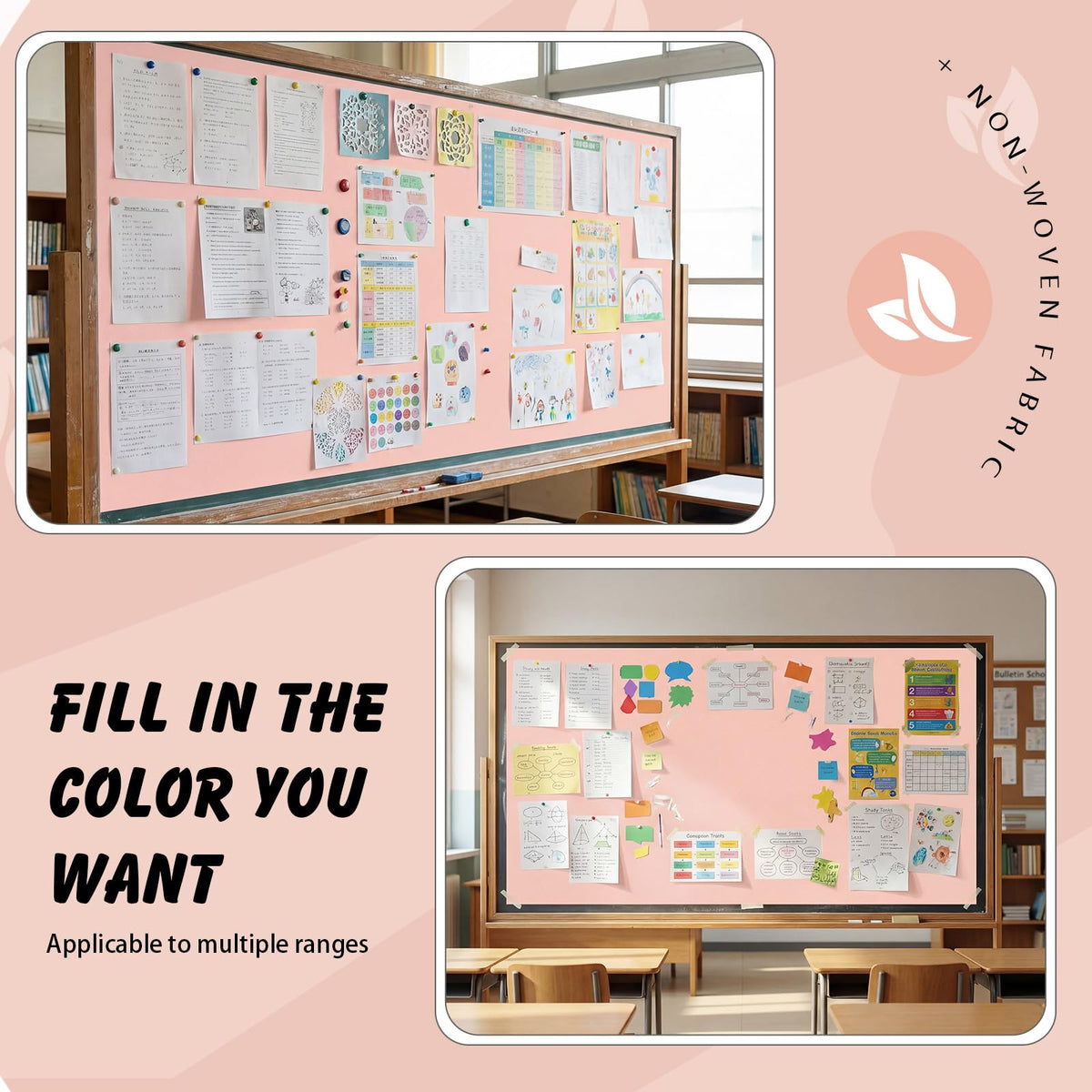 Breling 16 inch x 80 ft Fabric Bulletin Board Roll for Classroom Waterproof Non-Woven Fabric Background Roll Anti-Wrinkle Bulletin Board Background for Back to School Wall Decor DIY Craft(Blush)