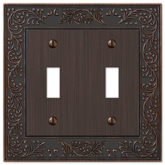 Amerelle 43TTVB English Garden Wallplate, 2 Toggle, Cast Metal, Aged Bronze, 1-Pack
