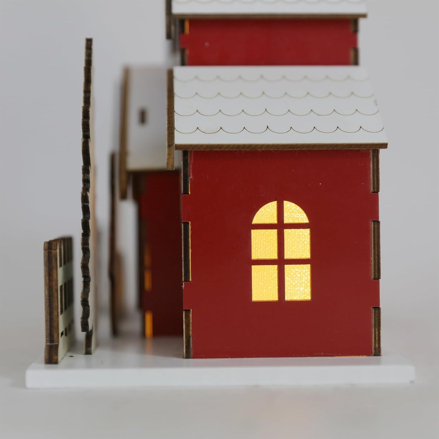 Skiennix Wooden Lighted Christmas Church Decor - 11.8" LED Village Chapel with Bell Tower | Battery Operated Rustic Tabletop Centerpiece for Holiday Home Decor