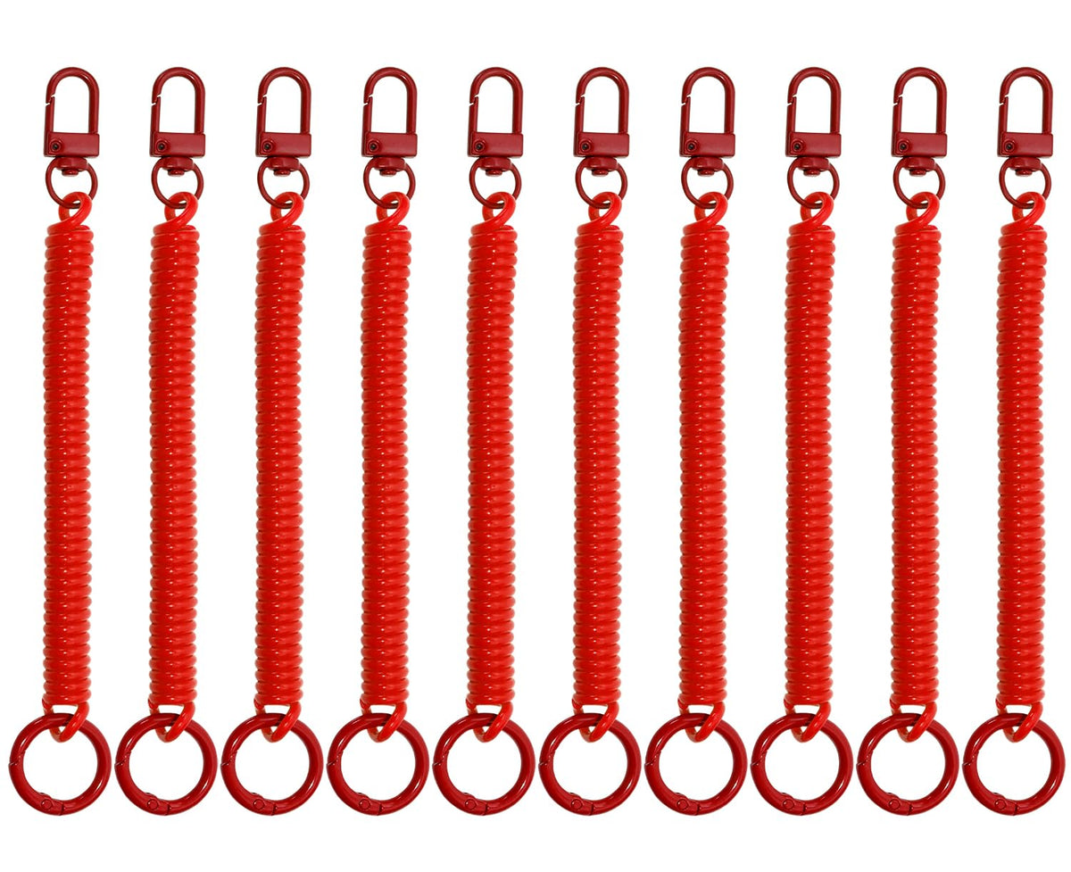 Mini Skater Retractable Coil Spring Keychain Stretchy Spirals Keyring for Work Keys ID Badge, Pack of 10 (Red)