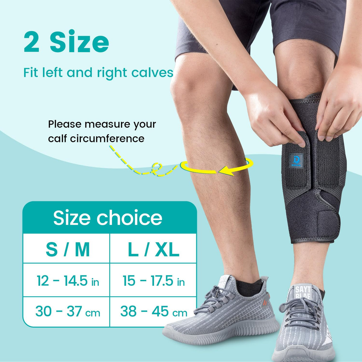 iDonua Calf Brace Compression Sleeve for Torn Calf Muscle fit Men & Women, Innovative 2 Layer Elastic Bandage for Legs adds Extra Pressure for Strain, Swelling, Cramps, Varicose Vein -L/XL