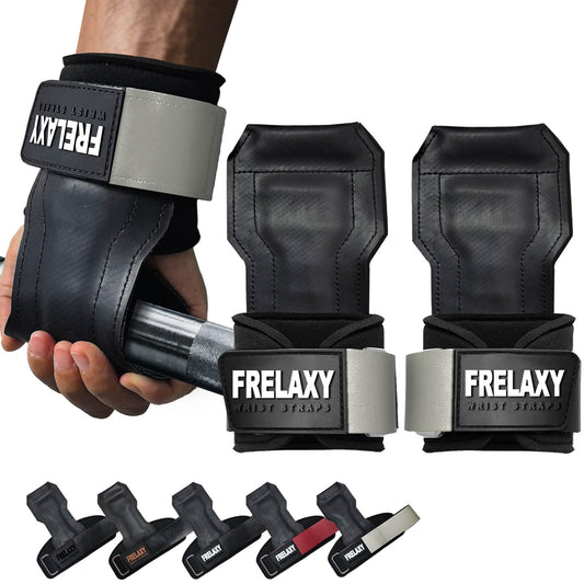 Frelaxy Lifting Wrist Straps, Rubber Weight Lifting Grips with Non-Slip Palm & Wrist Wraps Support for Deadlifts, Pull Ups, Rows, Heavy Powerlifting, Lat Pulldowns (Grey)