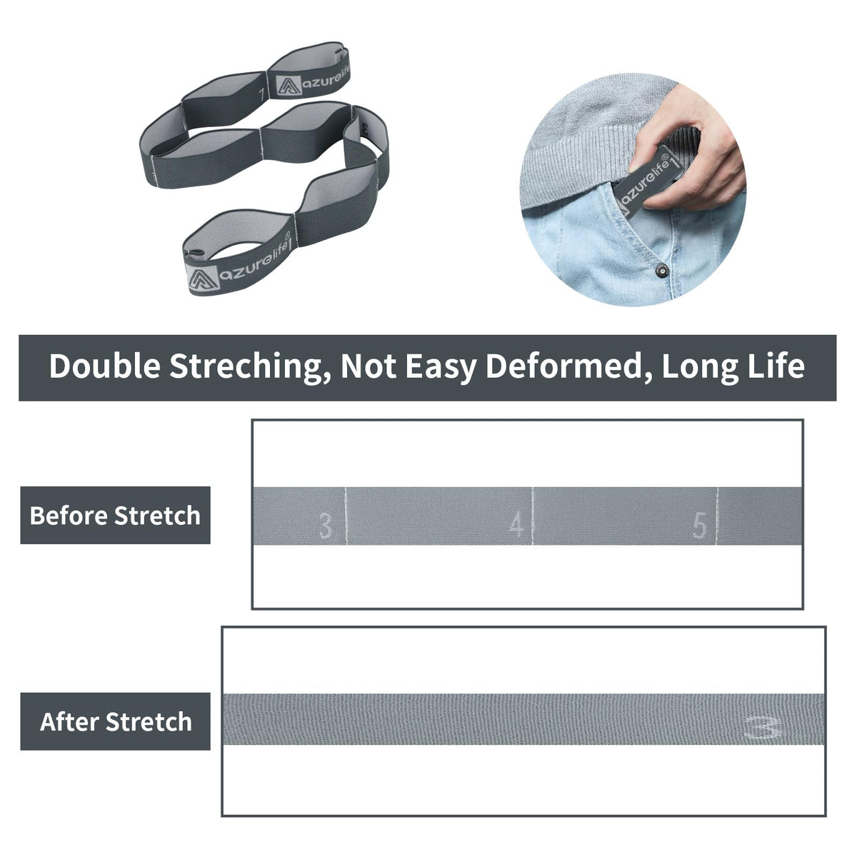 A AZURELIFE Elastic Yoga Stretching Strap, Multi-Loop Stretch Strap for Physical Therapy, Pilates, Yoga, Dance & Gymnastics Exercise and Flexible Pilates Stretch Band