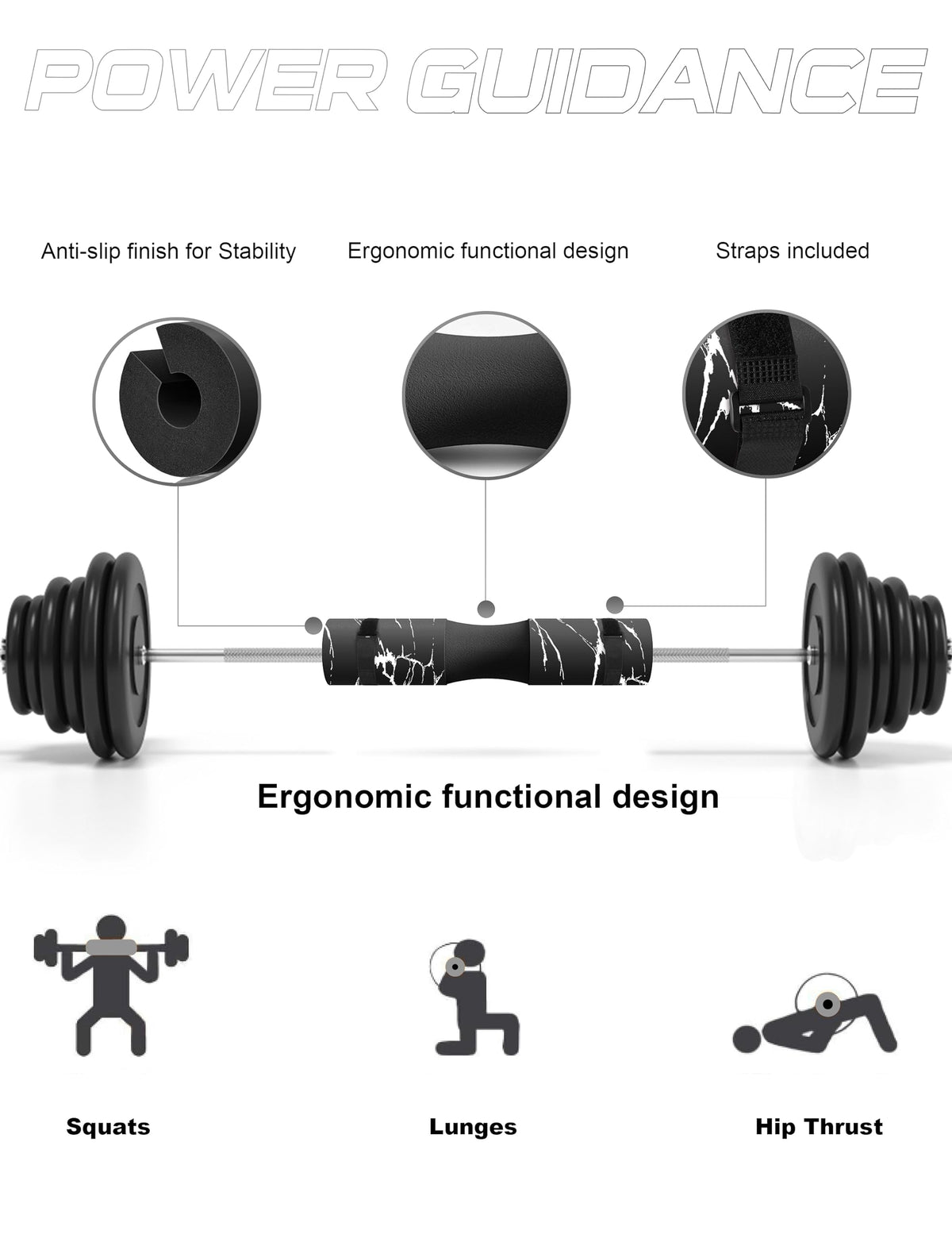 POWER GUIDANCE Barbell Squat Pad - Neck & Shoulder Protective Pad - Great for Squats, Lunges, Hip Thrusts, Weight Lifting & More - Fit Standard and Olympic Bars Perfectly,Black Marble
