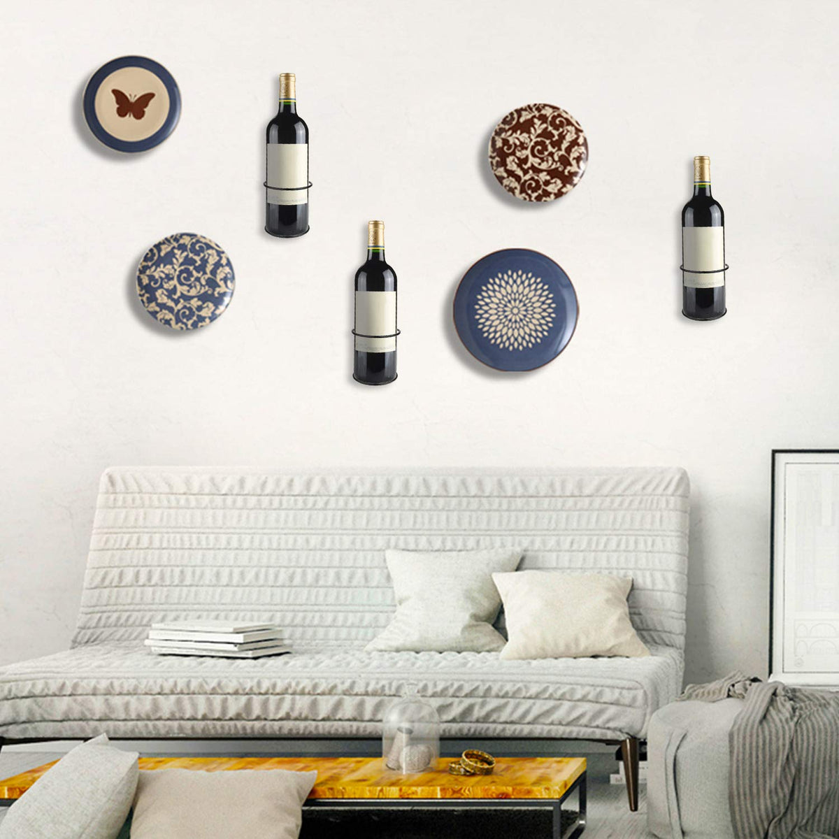 Yimerlen 6 Pcs Spiral Wall Mounted Wine Rack, Metal Bottle Display Holder for Storage and Theme Decor (Upward Style) Black
