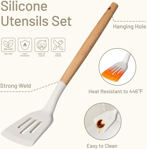 CAROTE 22-Piece Silicone Cooking Utensils Set - Heat Resistant Up to 446°F | Includes Spatula, Turner, Whisk & Tongs