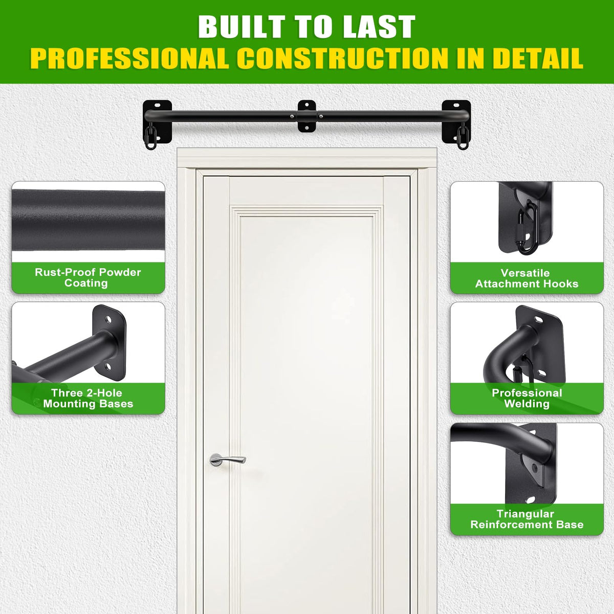 SELEWARE Heavy Duty Wall Mount Pull Up Bar, 450LB Capacity Joist Mount Chin Up Bar for Doorway, Sturdy Steel Construction, w/Resistance Band Hooks, Fits 32" Wall Studs for Home Gym Strength Training