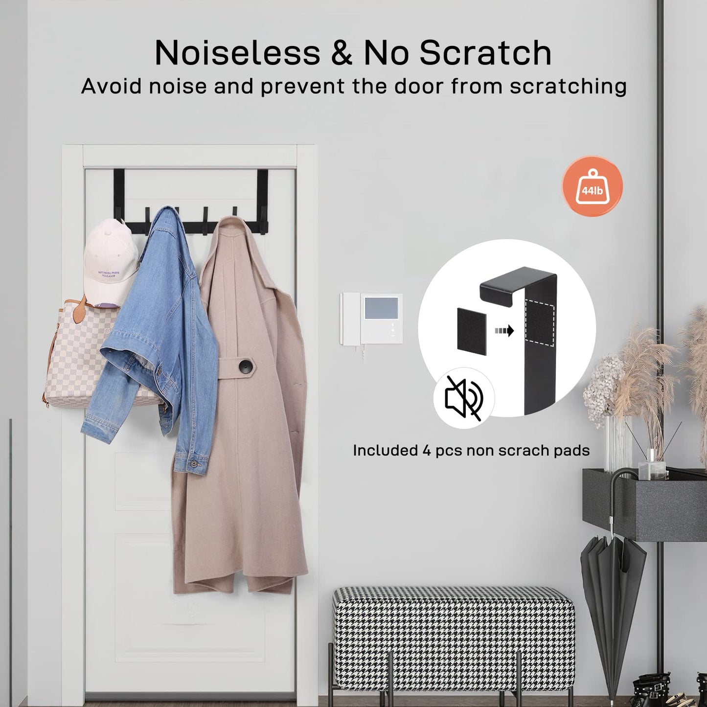 Optish Over The Door Hooks, Door Hanger Hooks for Hanging, Towel Racks for Bathroom with 12 Coat Hook, Coat Rack College Dorm Essentials Bathroom Accessories（1 Pack, Black）