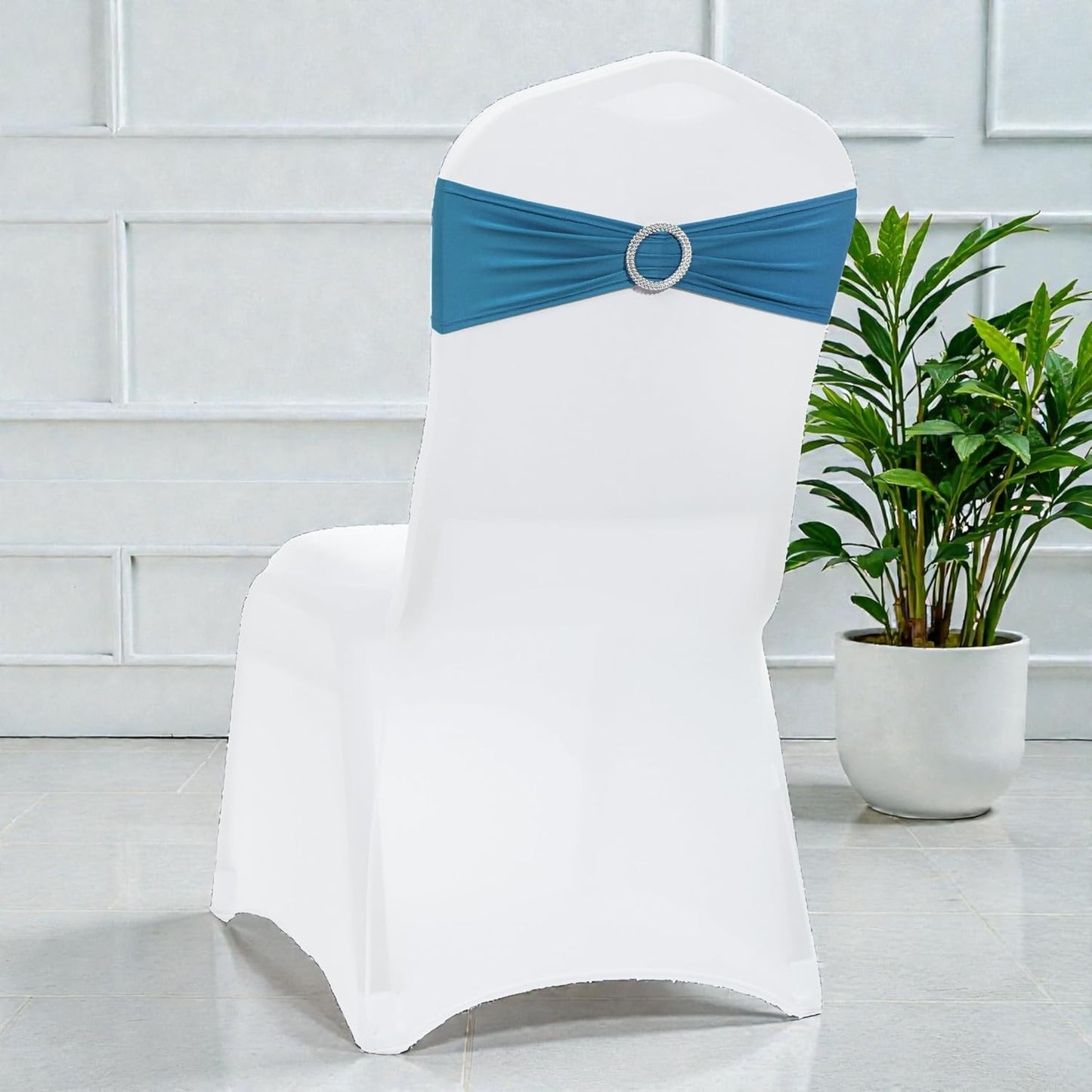 MDS Spandex Chair Sashes - Pack of 200 Elastic Stretch Bows with Buckle Slider for Wedding Decor - Dark Teal