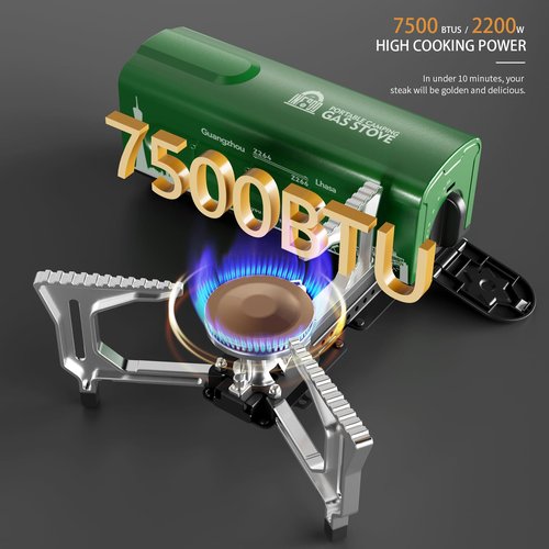 INFOOD Portable Butane Gas Camping Stove - 7500 BTU Compact Folding Design with Carry Bag for Backpacking, RV Trips, Picnic & Outdoor Indoor Cooking, Green