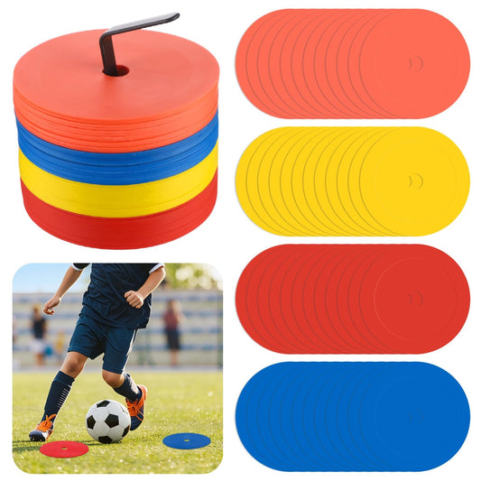 6.1 Inch Poly Spot Markers, 48 Pcs Flat Poly Spots,Multicolor Flexible Plastic Disc Markers,Stackable Soccer Cones Agility Training Discs with Storage Rack,Ideal for Football Practice&Field Marking