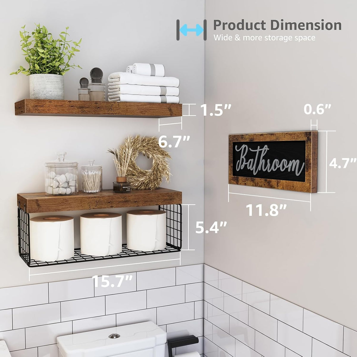 QEEIG Bathroom Shelves - Over Toilet Storage Set of 3 | Stylish Bathroom Decor Bundle
