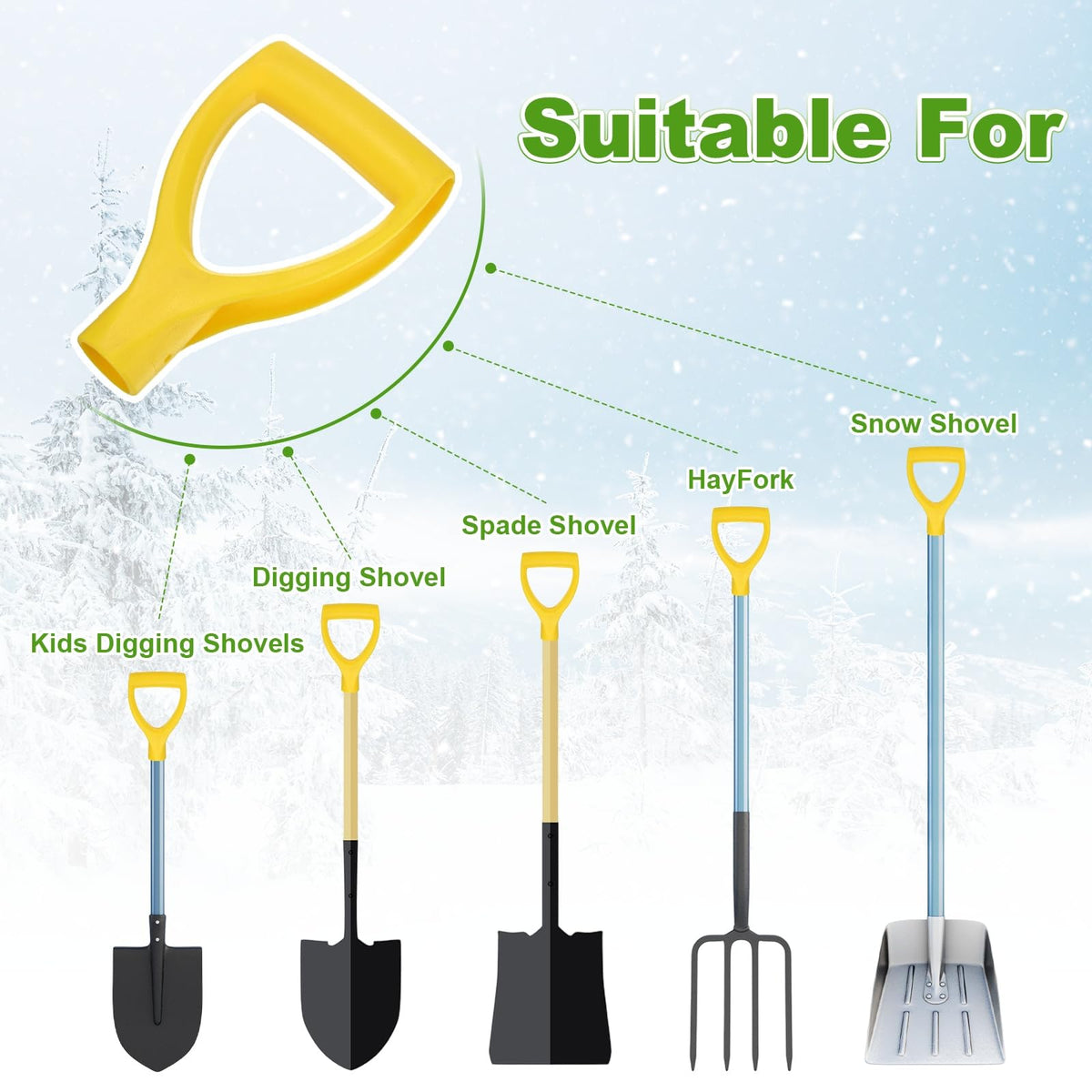M METERXITY 1-Pack Shovel D Grip Handle, 32mm/ 1.26 Inch Inside Diameter Plastic D Shaped Grip Shovel Handle Replacement for Digging Raking Tools [Yellow]