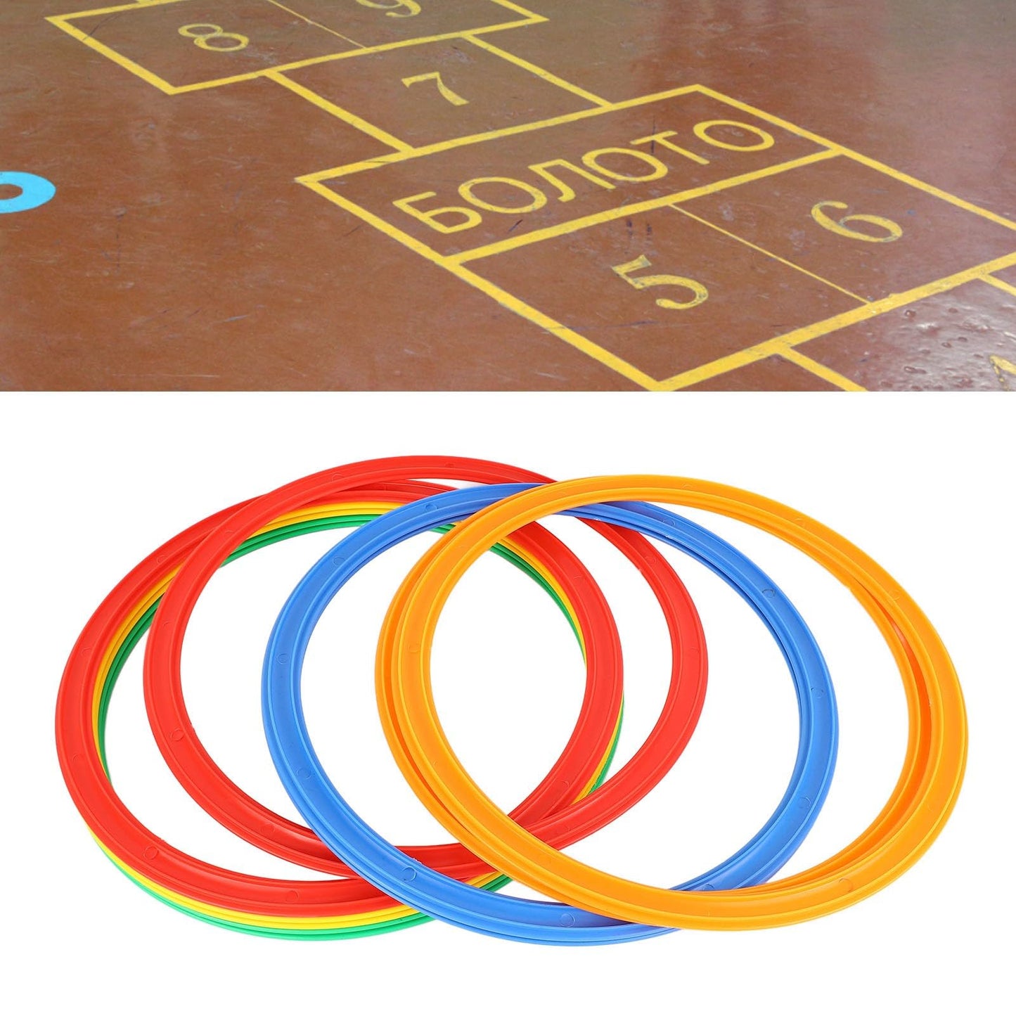 NOENNULL Hopscotch Rings, 10PCS Plastic Round Hoops with 10 Connectors for Toddlers Gross Motor Skills, 11 Inch Indoor Outdoor Agility Rings for Kids Playground Obstacle Course