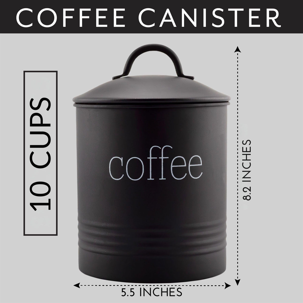 AuldHome Design Enamelware Black Coffee Canister; Modern Farmhouse Style Coffee Storage for Kitchen