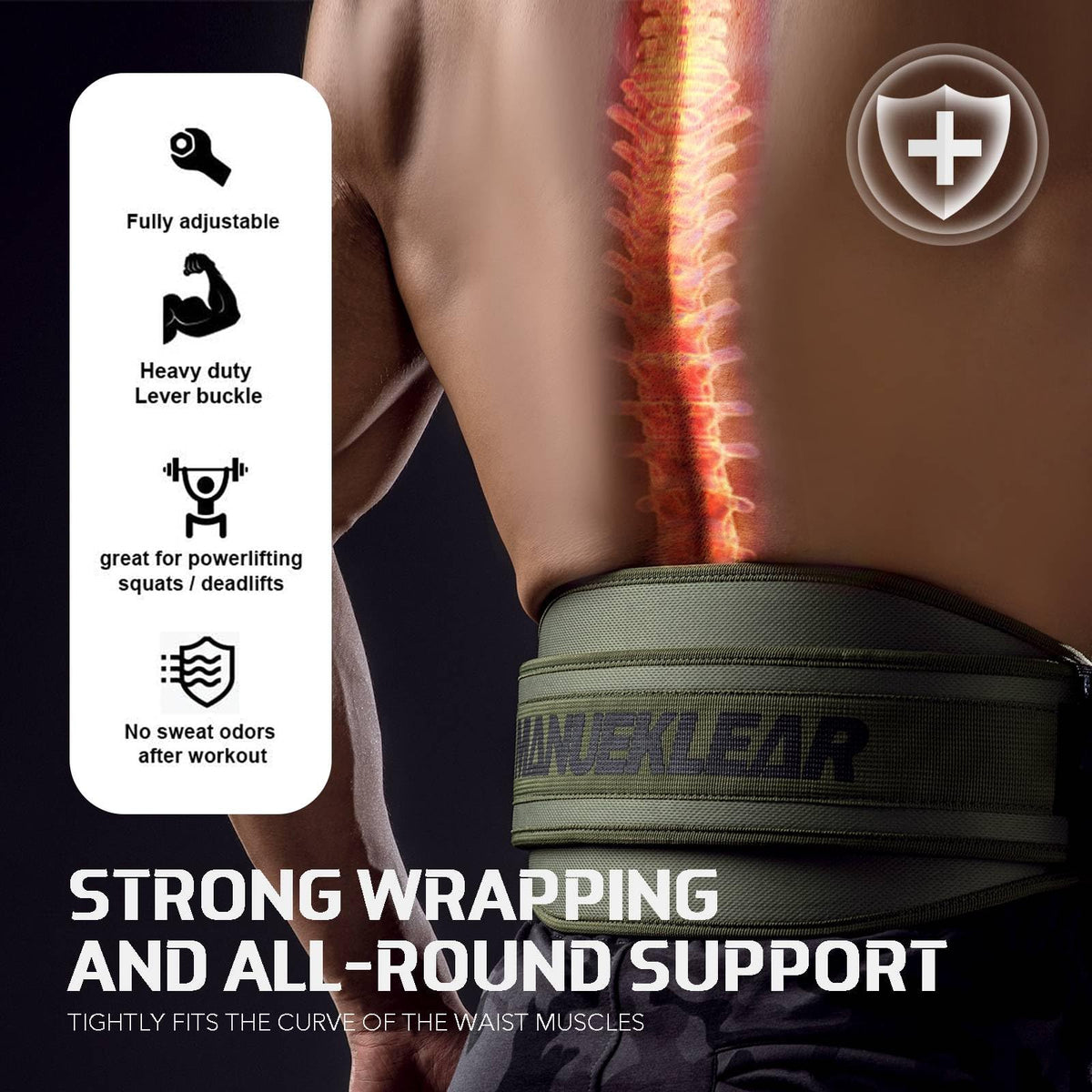 Weight Lifting Belt, Lifting Belts for Women Men,MANUEKLEAR Weightlifting Belt Quick Locking Back Support for Bodybuilding, Fitness, Powerlifting, Cross Training, Squats, Workout, Exercise (Olive Drab, M（32-37inches）)