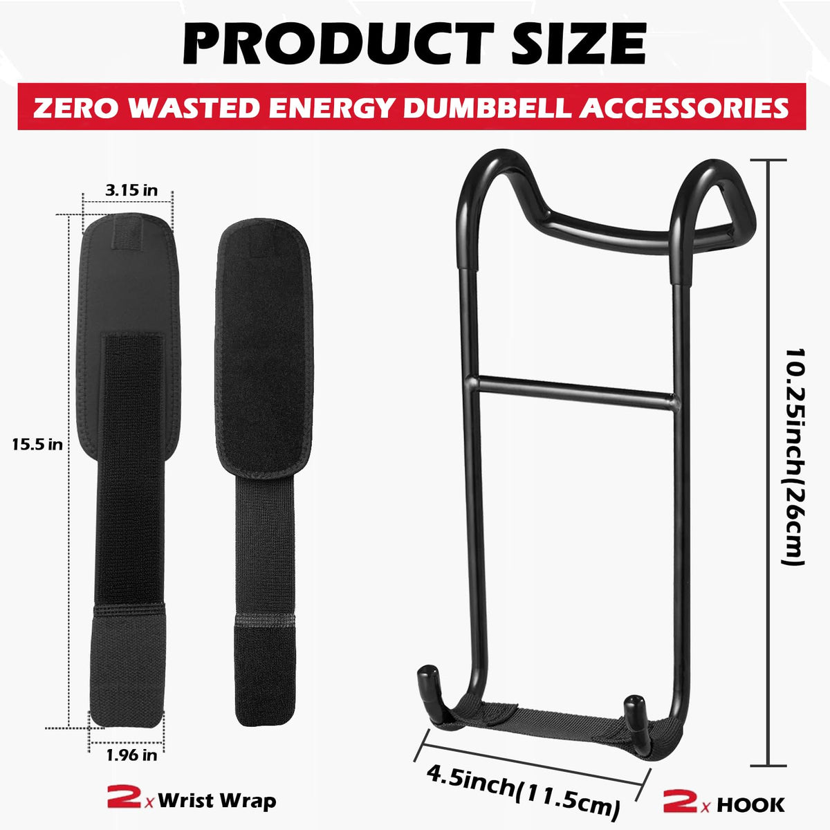 Upgraded 2-Pack Dumbbell Spotter Hooks, 250 lbs Load Capacity Heavy Duty Dumbbell Hooks for Bench Press, Chest & Shoulder Workouts with Wrist Straps