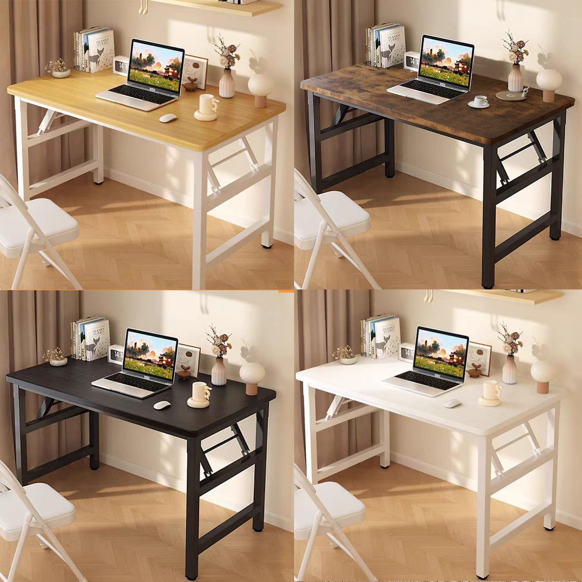 Skiennix 39.4 Inch Folding Table - Rustic Brown Square Desk for Small Spaces | No Assembly Required