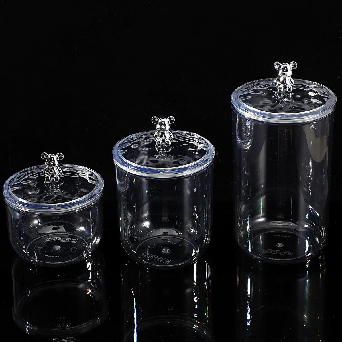Ckhoid 3PCS Clear Candy Jars With Lid, Plastic Storage Jar Canister with Airtight Lid, Decorative Cookie Container for Snacks Buffet Wedding Home Bar Décor, Pantry Food Organizer Container 30/47/68 Oz
