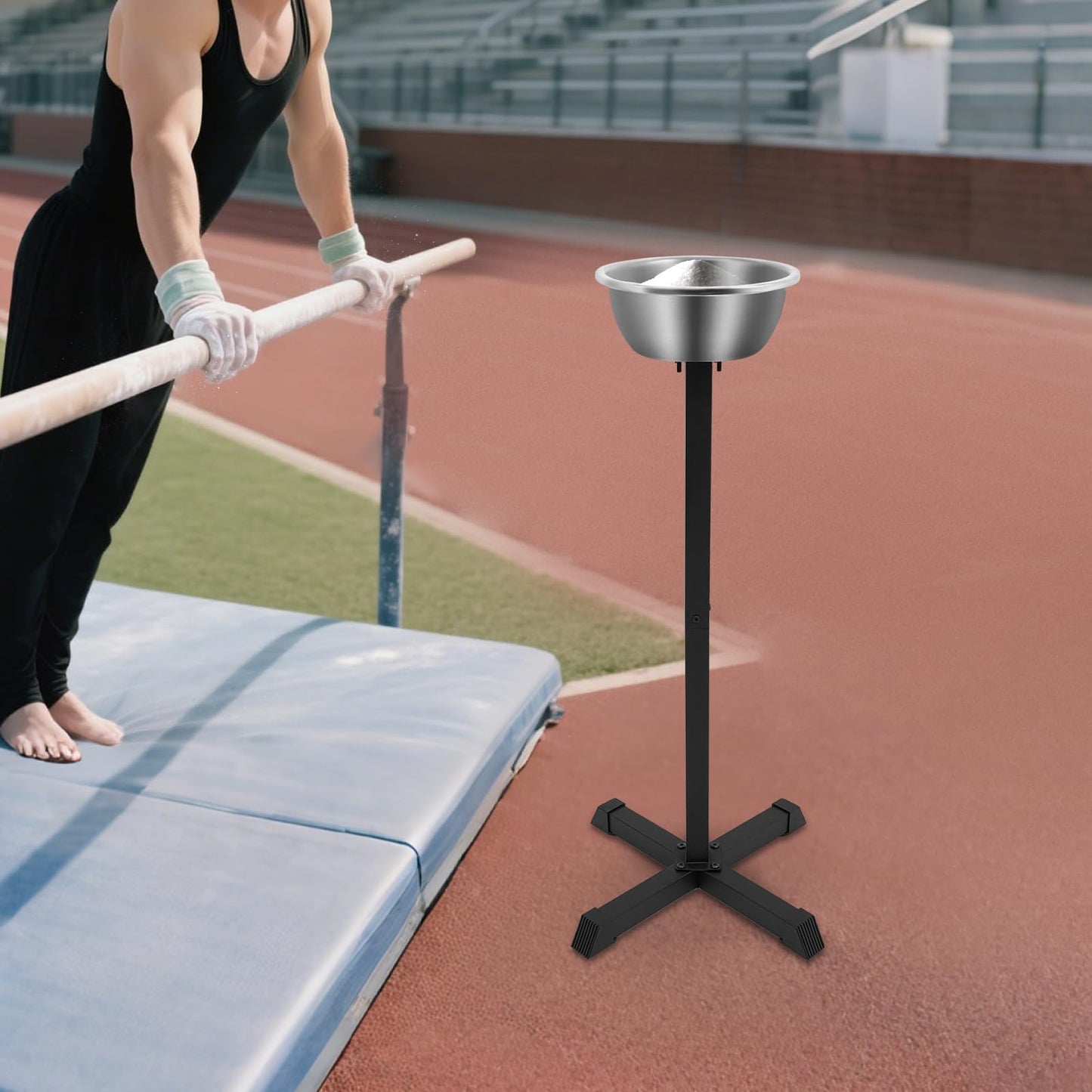 OUGWFYANG 42.3 Inches Portable Gym Chalk Stand, Freestanding Chalk Bowl for Gym, Steel Gym Chalk Holder for Gymnastics, Weight Lifting, Climbing Sports