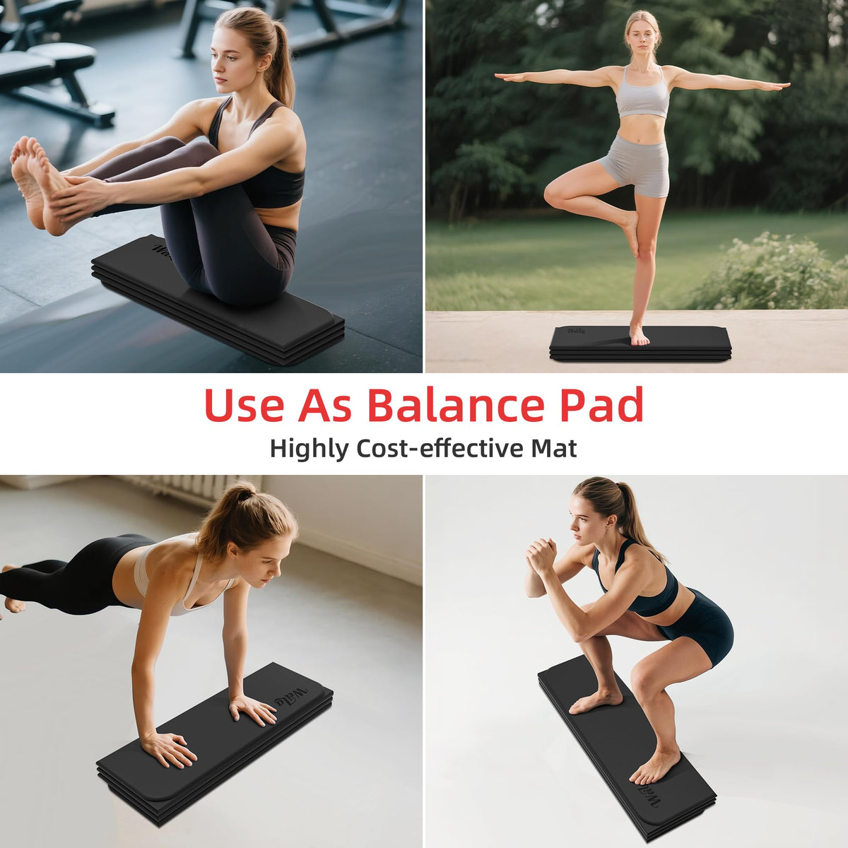 Extra Large 75"x32" Foldable Yoga Mat, Durable Non-Slip TPE Fitness Mat for Yoga, Pilates, Floor Workouts, 7-Fold Portable for Home Gym & Travel (6mm Thick)(Black)