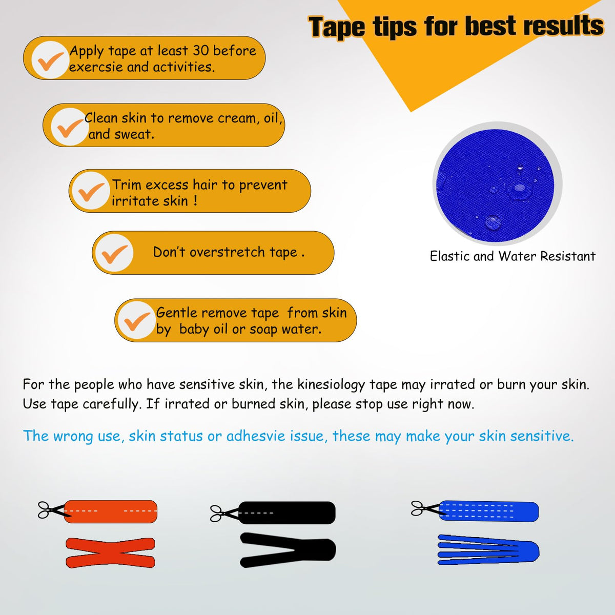 Kinesiology Tape Precut 2 Rolls Pack, Athletic Tape for Muscle Joints Support, 40 Strips for Knee Ankle Shoulder Back, Latex Free and Water Resistant, Orange