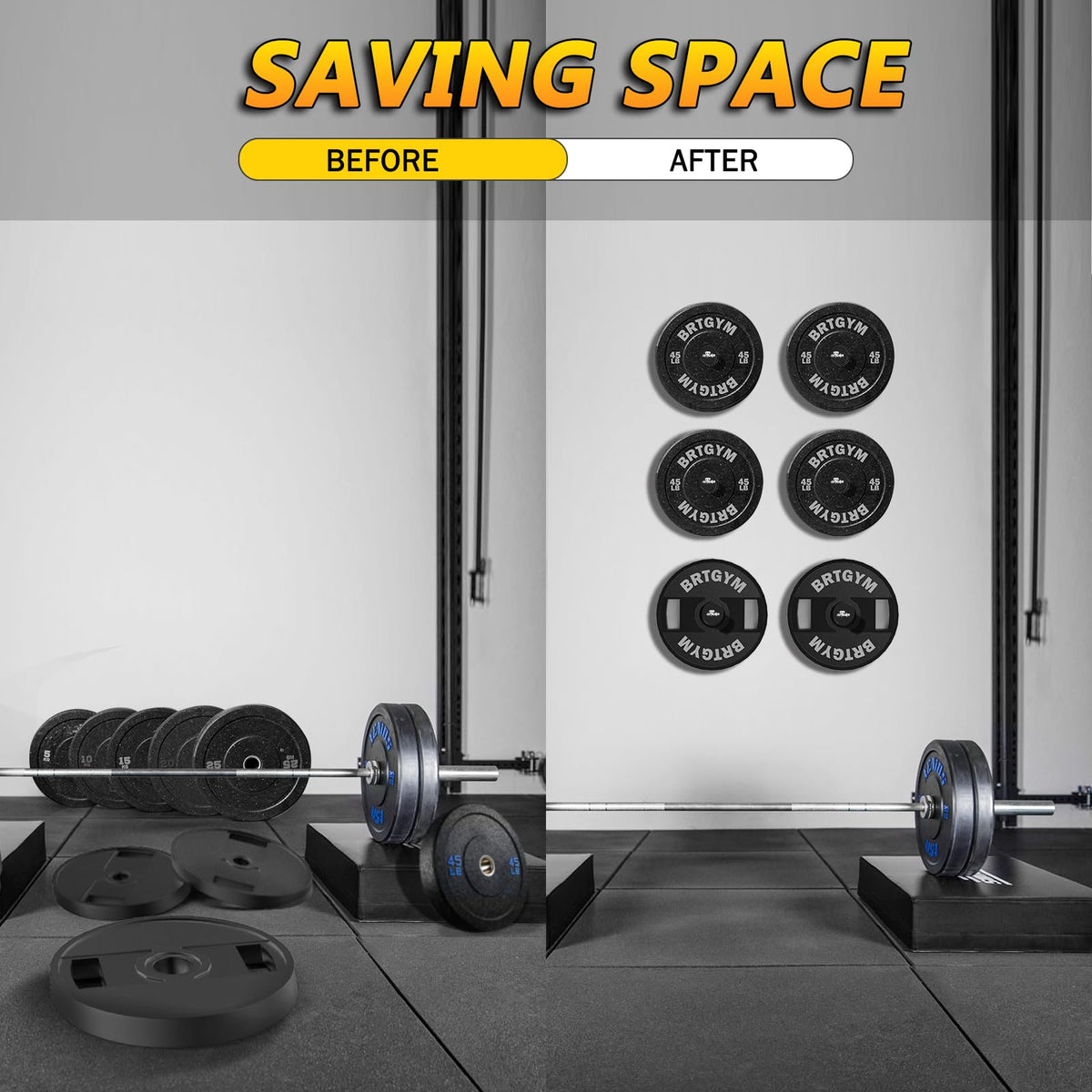 BRTGYM Wall Mounted Weight Plate Holder, Fit 2inch Olympic Weight Plates, Max Weight Capacity 275 lb, Heavy Iron Construction, Mounting Hardware Included