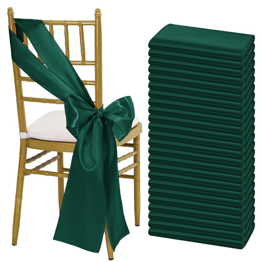 LOKUME Satin Chair Sashes - Dark Green Ribbon Ties for Wedding, Birthday, Banquet & Event Decoration (50 PCS, 7 x 108 Inch)