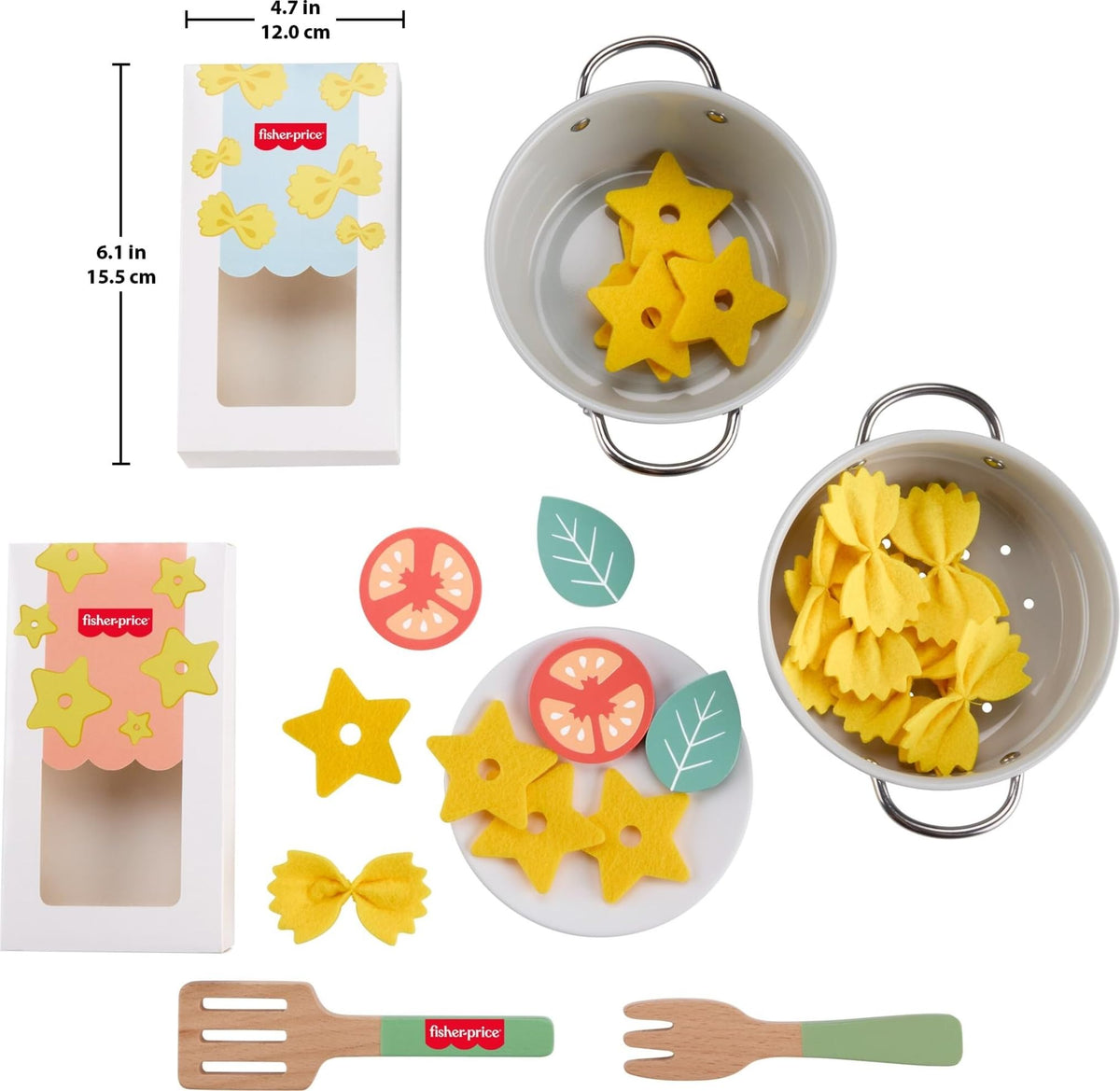 Fisher-Price Wood Pretend Cooking Set, Pots & Pasta Chef, 31 Pieces Play Food & Wooden Utensils for Preschool Kids Ages 3+ Years