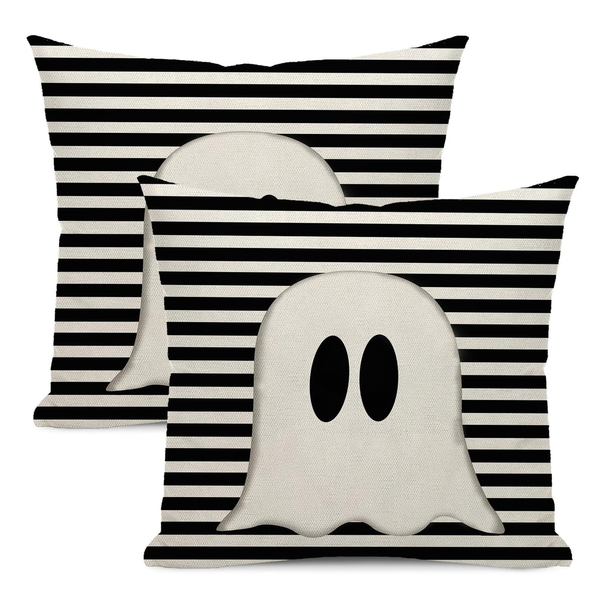 Yxuiyal Halloween Pillow Covers 22x22 Set of 2 Black Stripe Cute Ghost Throw Pillow Covers for Home Decoration Cushion Case for Couch Sofa Halloween Decor