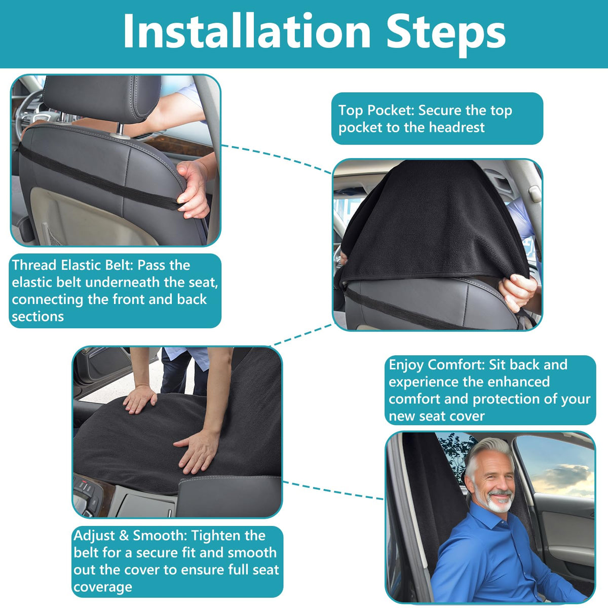 Car Seat Covers Universal Car Protective Front Seat Covers Washable Non-Slip Seat Protectors for Gym Workouts,Waterproof and Sweatproof Towel Seat Covers for Cars,Trucks, Jeeps (2 Pack Black)