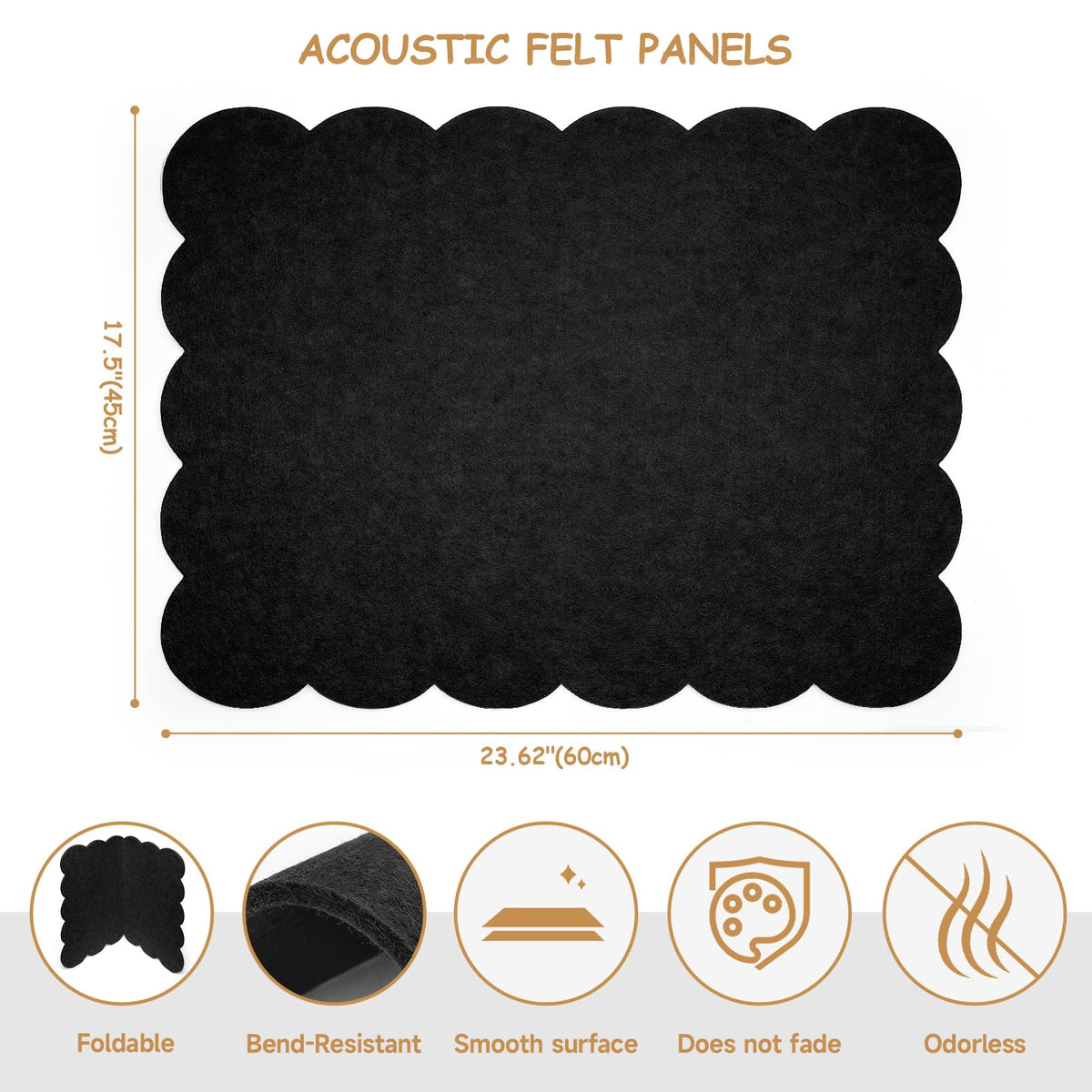 Felt Bulletin Board 24" x 18" Cork Board Alternative,Decorative Felt Pin Board Foldable Cork Boards for Walls Self-Adhesive Cork Board for Home Office Classroom Pin Board (Black)