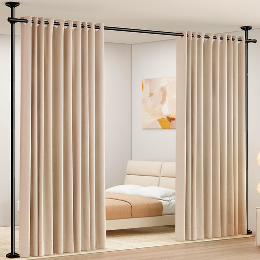 SUNALLY Room Divider Curtain Rod, No Drilling Room Separator for Space Partition Adjustable 4-10ft(H) 28-70inch(W) Heavy Duty Temporary Wall Divider Floor to Ceiling Tension Rod, Black