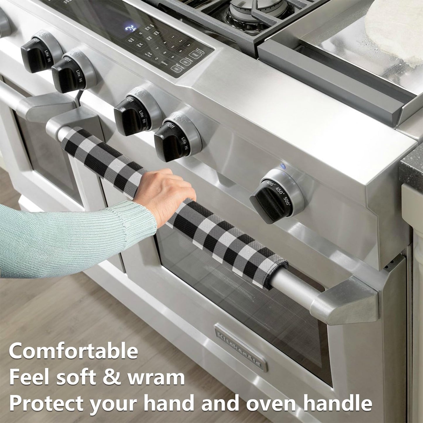 Black White Buffalo Check Refrigerator Door Handle Covers Farmhouse Tartan Kitchen Appliances Gloves For Microwave Dishwasher Fridge Door Cloth Protector 2pcs