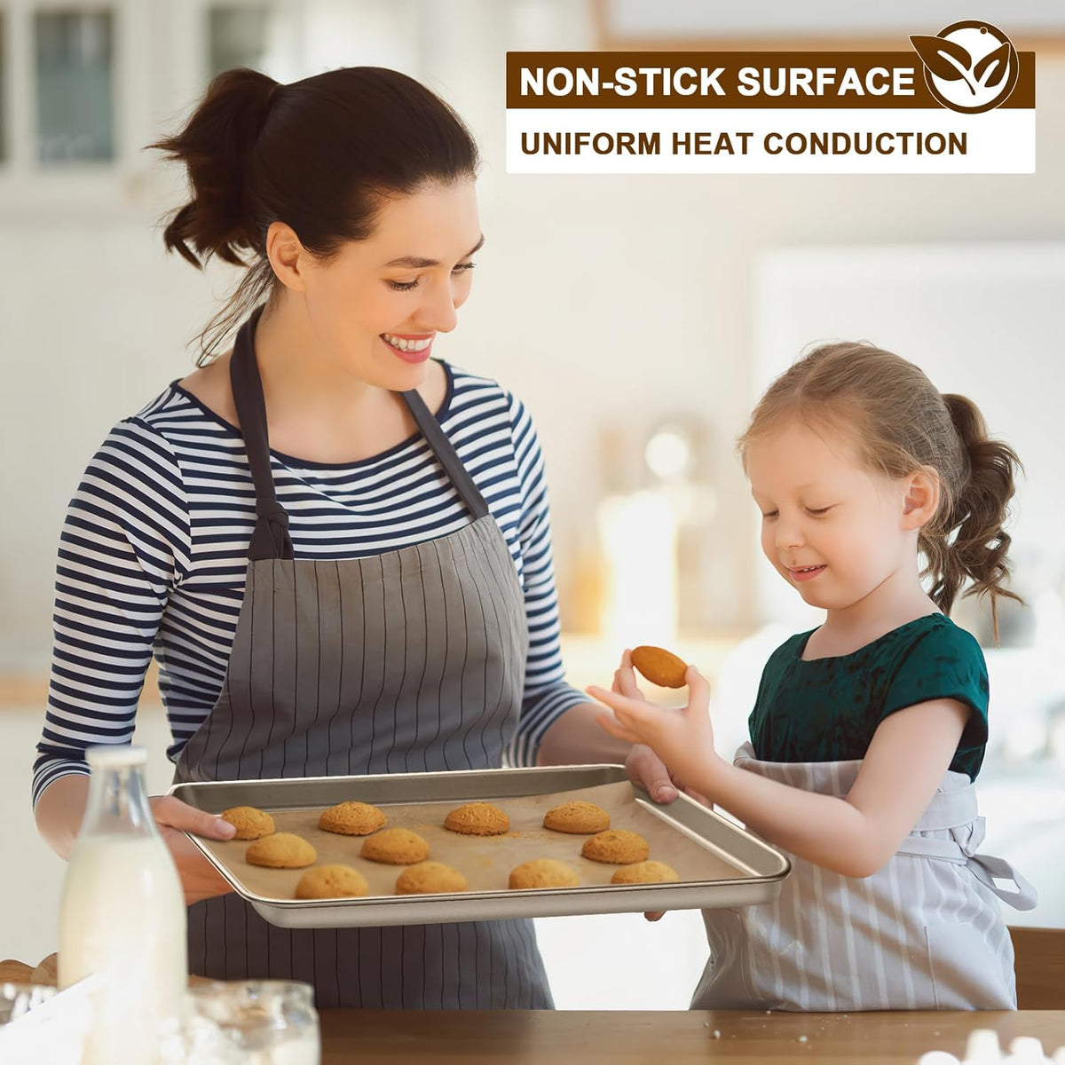 Wildone Baking Sheet Pan Set - Nonstick Carbon Steel Cookie Sheets, Heavy Duty & Easy Clean | 17.5x12 Inch