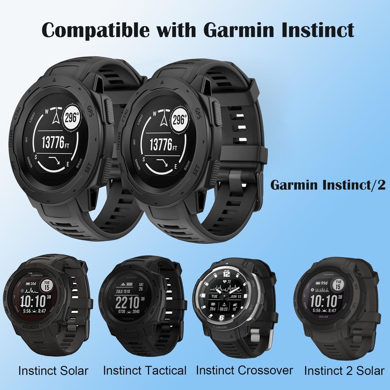 2 Pack Waterproof Band Compatible with Garmin Instinct Watch Bands, 22mm Soft Silicone Replacement Watch Strap for Garmin Instinct 2 / Instinct Esports/Solar/Tactical (black/black)