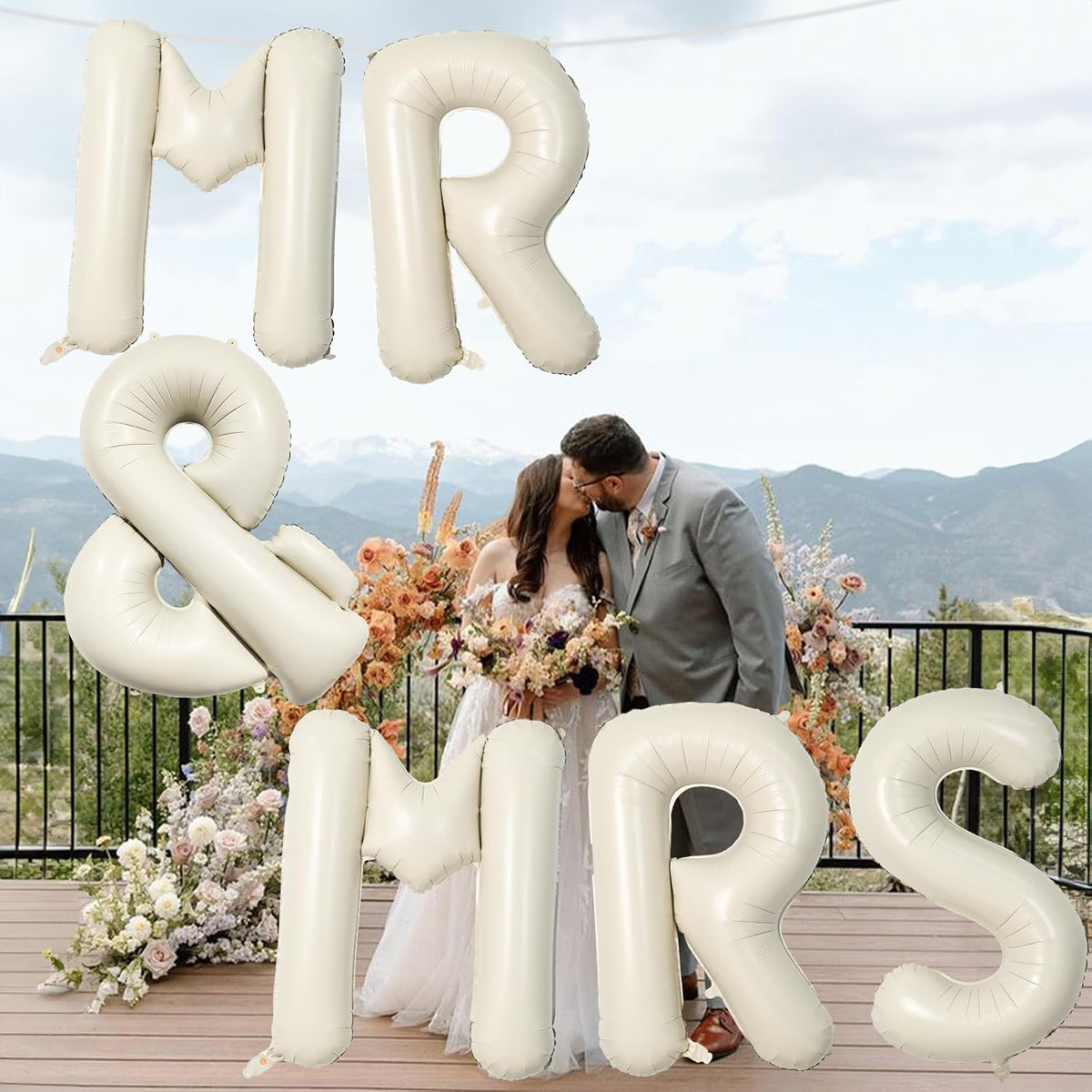 MR & MRS | 40 Inch Beige Balloons - Elegant Wedding Decor for Bride & Groom Engagement Parties