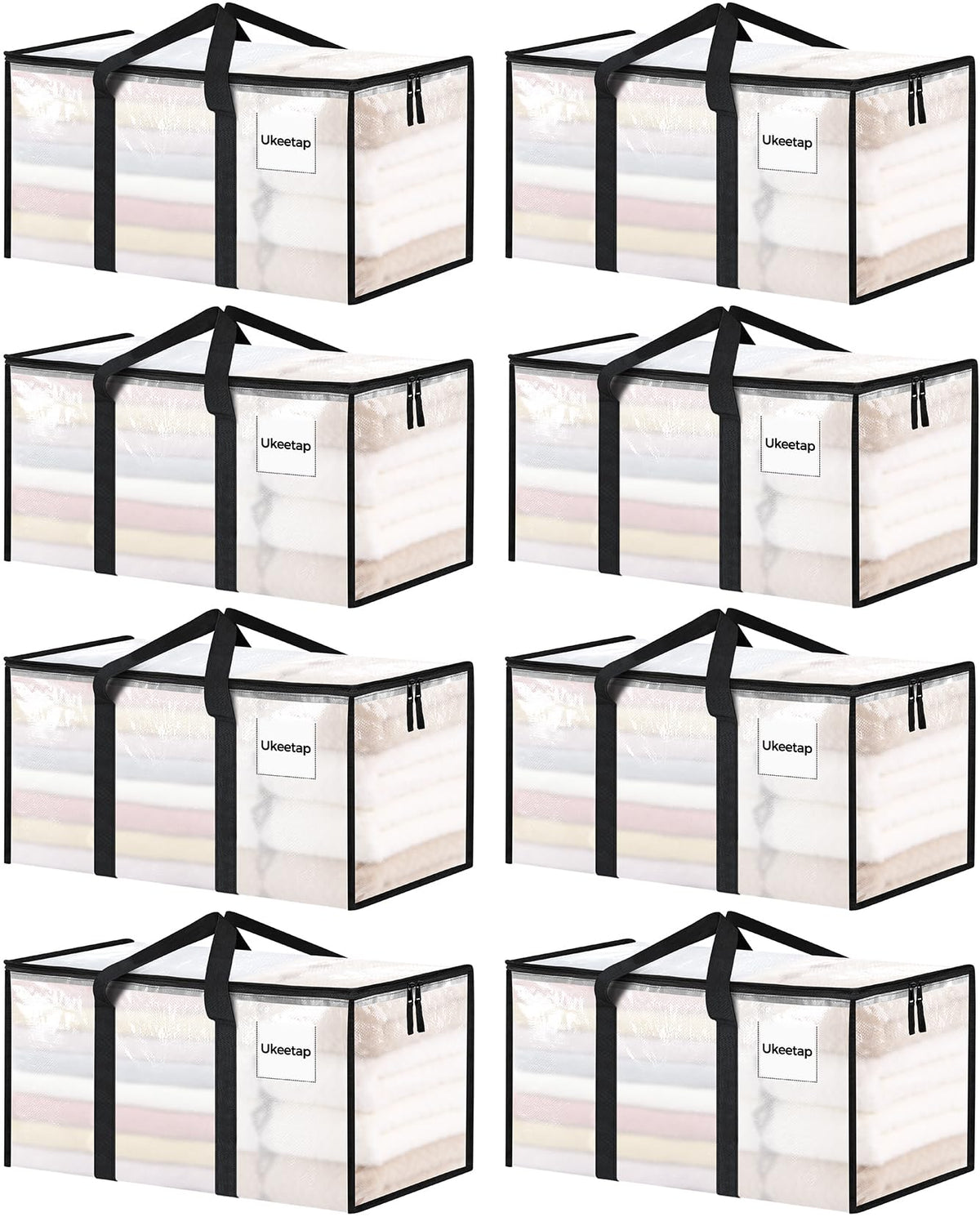 8 Pack Extra Large Heavy Duty Moving Bags, Clear Storage Bins with Lids, Reinforced Handles & Heavy-Duty Zippers Moving Boxes Storage Bags Totes for Clothes Packing, Dorms, College Supplies, Clear