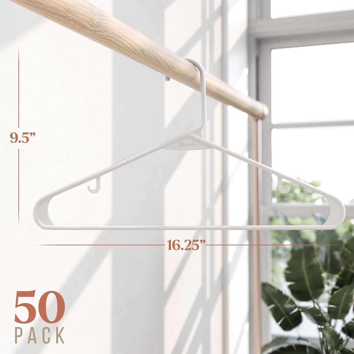 Skiennix Plastic Hangers 50 Pack - Space-Saving Clothes Hangers for Closet Organization | White