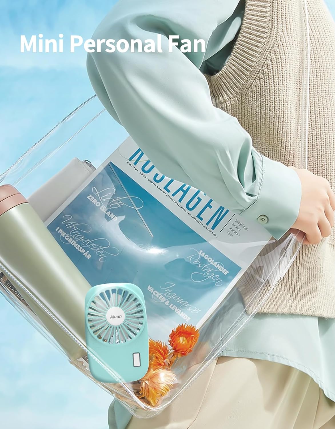 Aluan Handheld Mini Fan - Powerful USB Rechargeable Personal Fan for Home & Travel - Blue