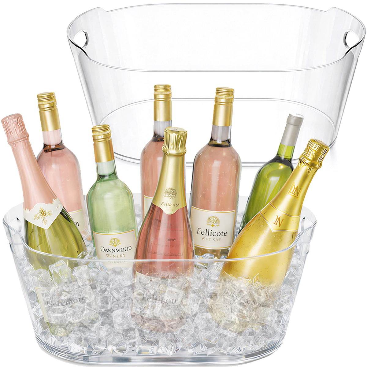 Lifewit 13L Ice Bucket for Parties 2 Pcs, Large Plastic Drink Cooler for Champagne Wine, Beer, Clear Beverage Tub for Mimosa & Cocktail Bar, Portable Chiller for Party Hosting & Serving