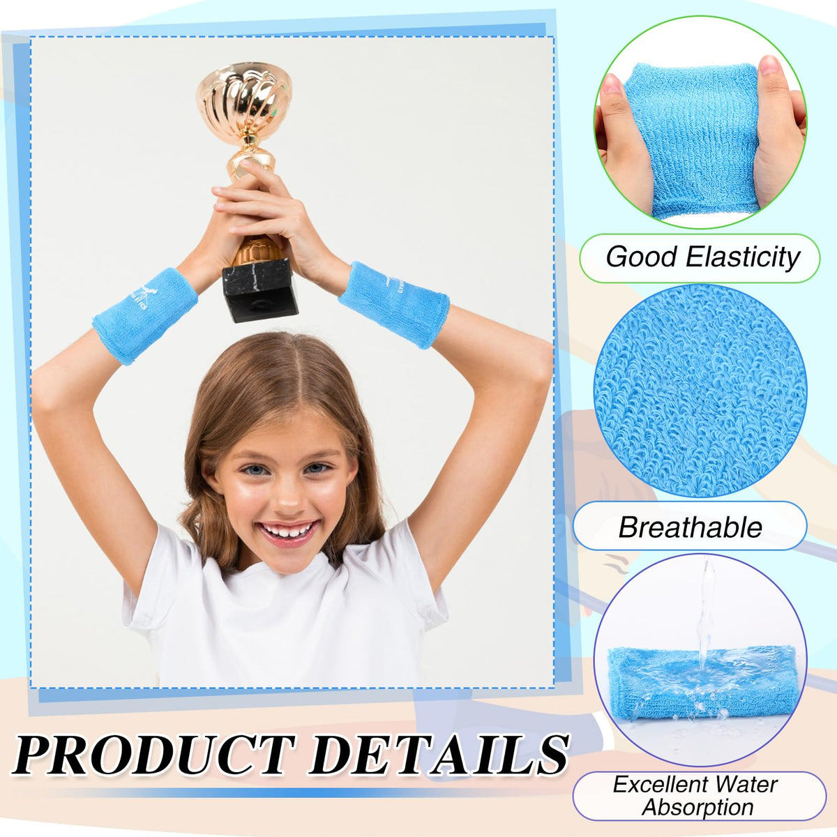 Blosssound 4 Pairs 3.9 Inch Gymnastics Sports Wristbands for Kids Wrist Sweatbands Polyester Cotton Wrist Bands Sweat Band for Gym(Blue, Purple, Green, Pink)