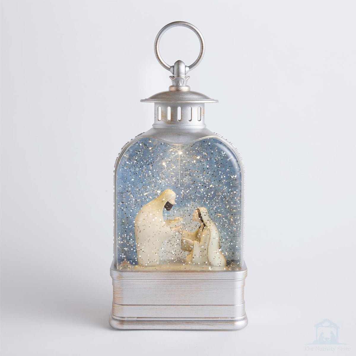 Love's Pure Light by Kate Lee - 10” Light-Up Nativity Lantern with Music | Glitter Snowglobe Manger Scene