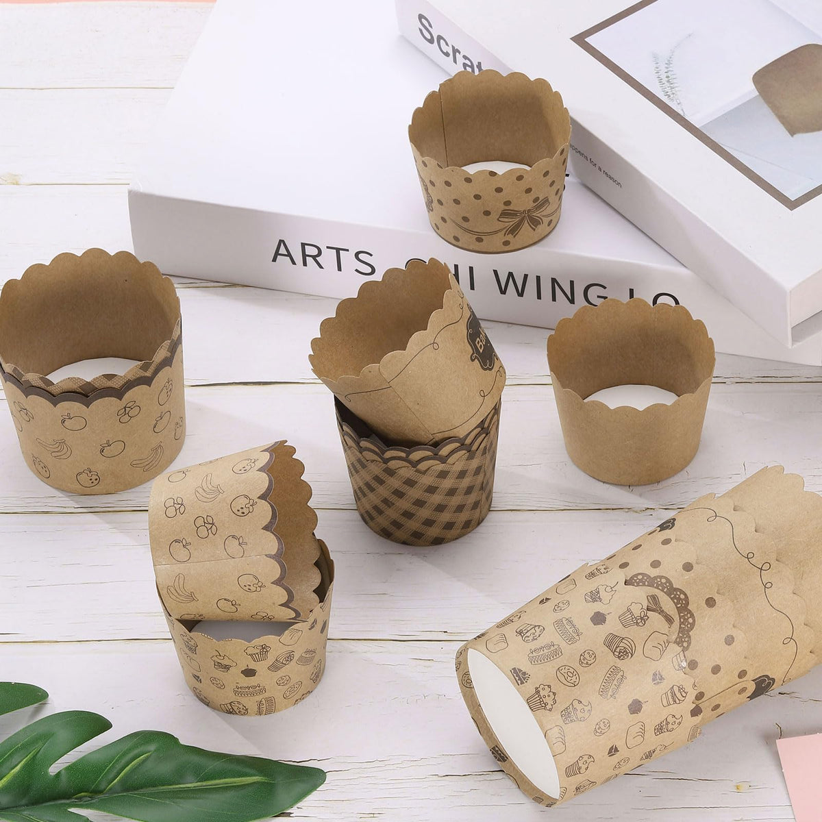 HARFINGTON 150Pcs Paper Baking Cups 6oz Brown Kraft Paper Muffins Liners Cupcake Greaseproof Disposable Bulk Wrappers for Wedding Birthday Graduation, Small Cake